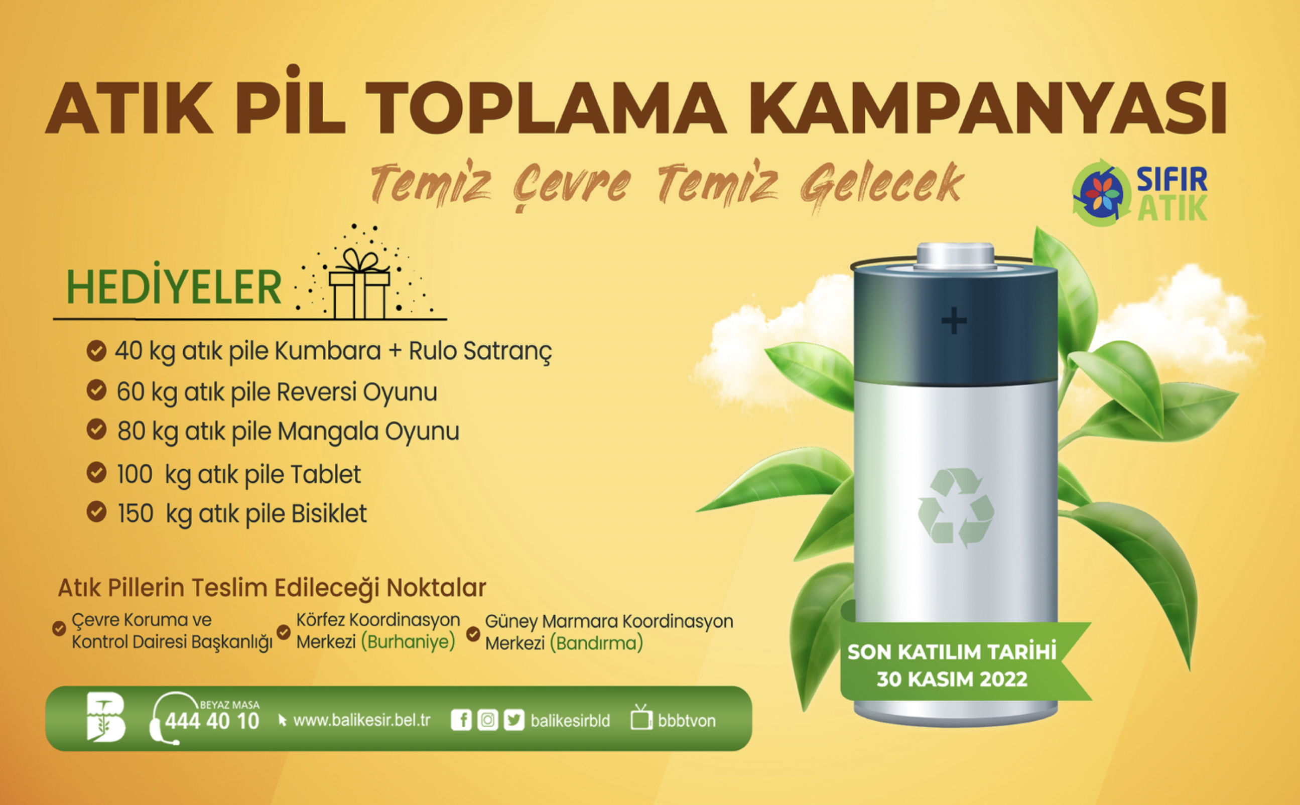 Büyükşehir’den Ödüllü Atık Pil Toplama Kampanyası